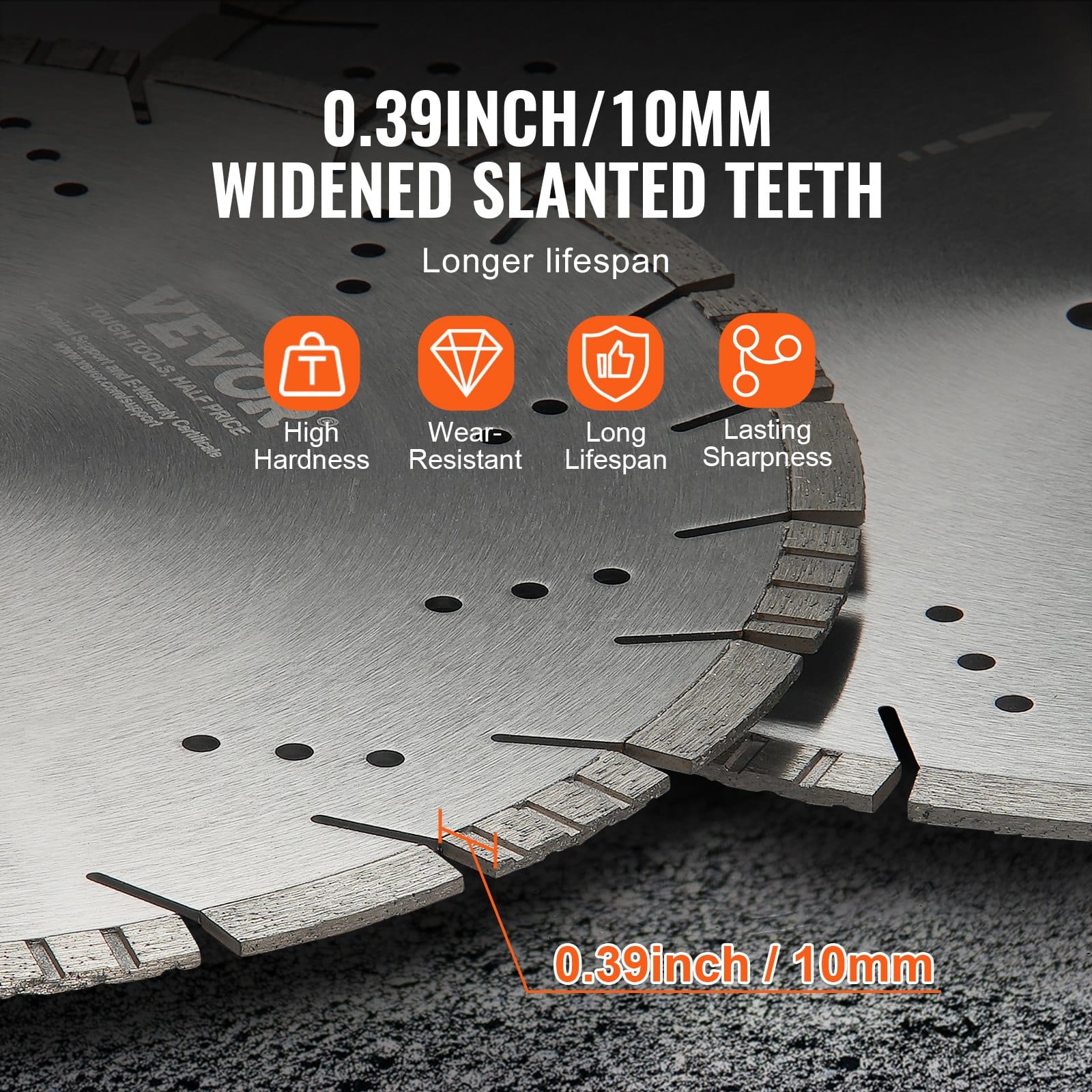 VEVOR 350mm Diamond Saw Blade for Concrete, Tile, Brick – Wet/Dry Use, 10mm Slanted Teeth, 25.4mm Arbor — изображение 3
