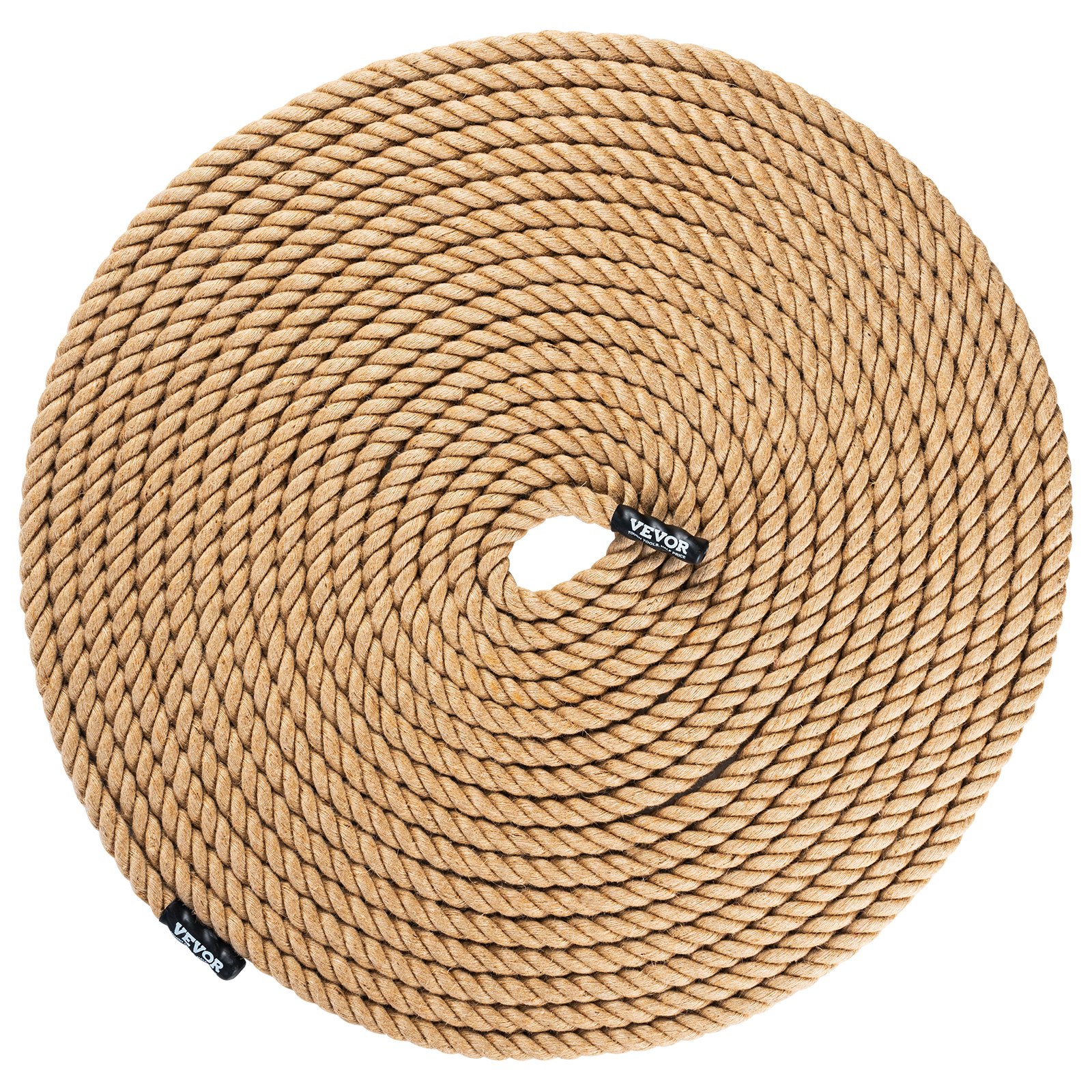 VEVOR 2.5 cm x 30.5 m Natural Hemp Gym Climbing Rope with Heat Shrink Caps for Indoor Strength & Fitness Training