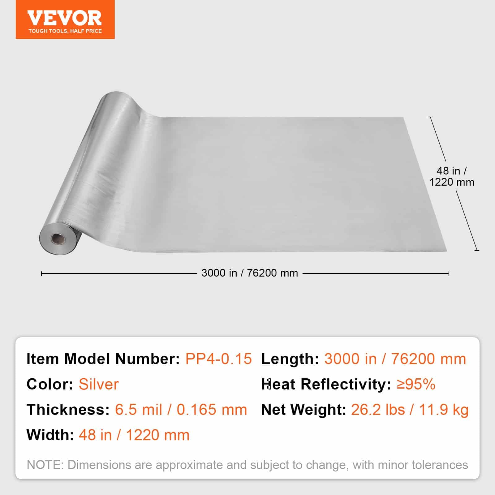 VEVOR Double Reflective Aluminum Foil Insulation Roll 0.165 mm, 1.22 m x 76.2 m, Thermal Barrier for Roof, Window, RV - Pilt 7