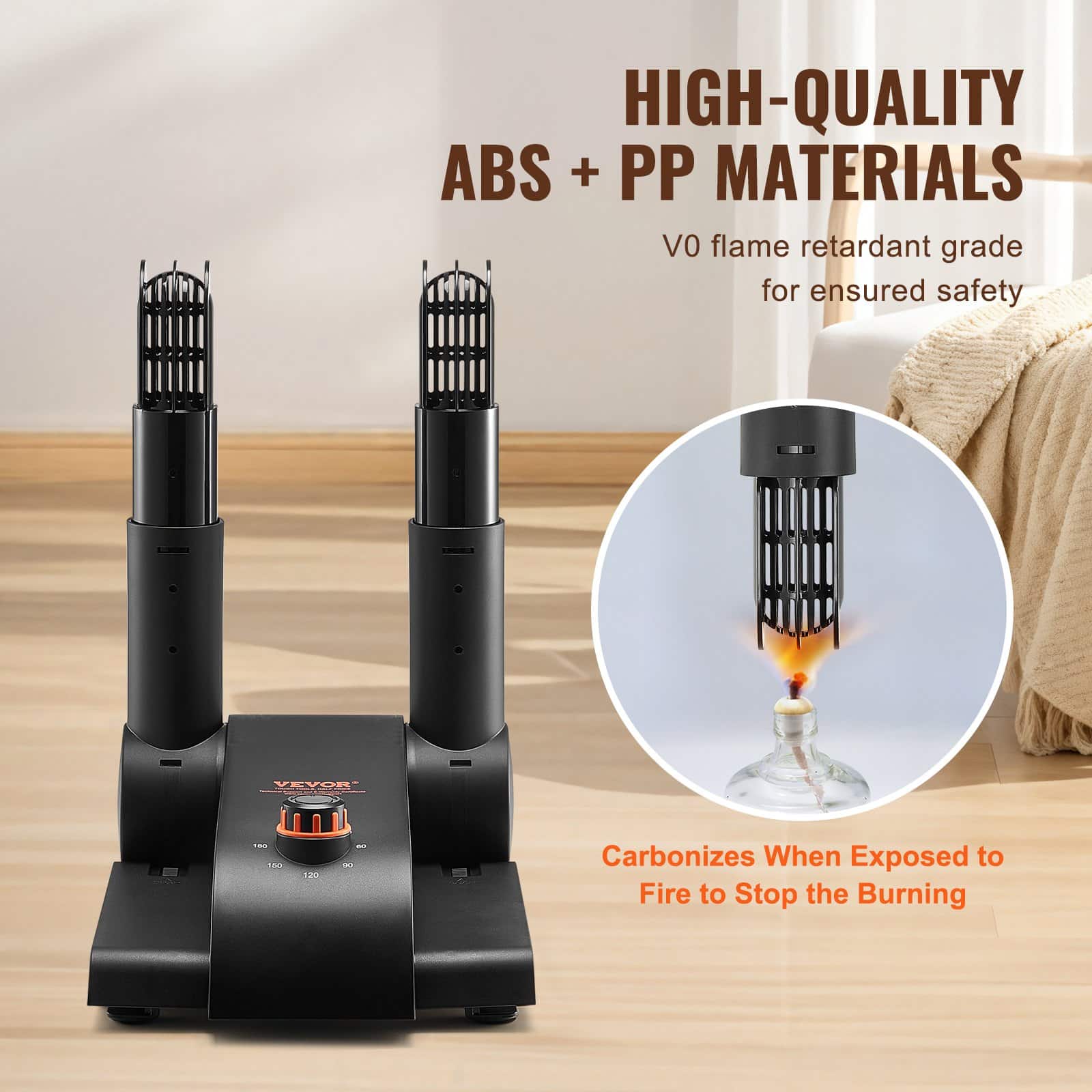 VEVOR Foldable Shoe & Boot Dryer with Timer, 2 Tubes, Heat Blower, 40–50°C Safe Drying for All Shoes, Black & Orange — изображение 4