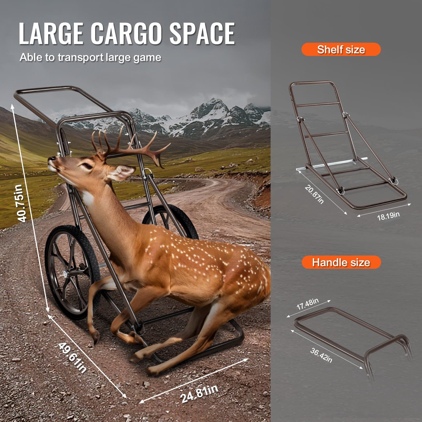VEVOR Heavy-Duty Folding Deer Cart with 227 kg Capacity, 43 cm Solid Wheels & Ergonomic Handle for Hunting & Outdoor Gear - Зображення 4