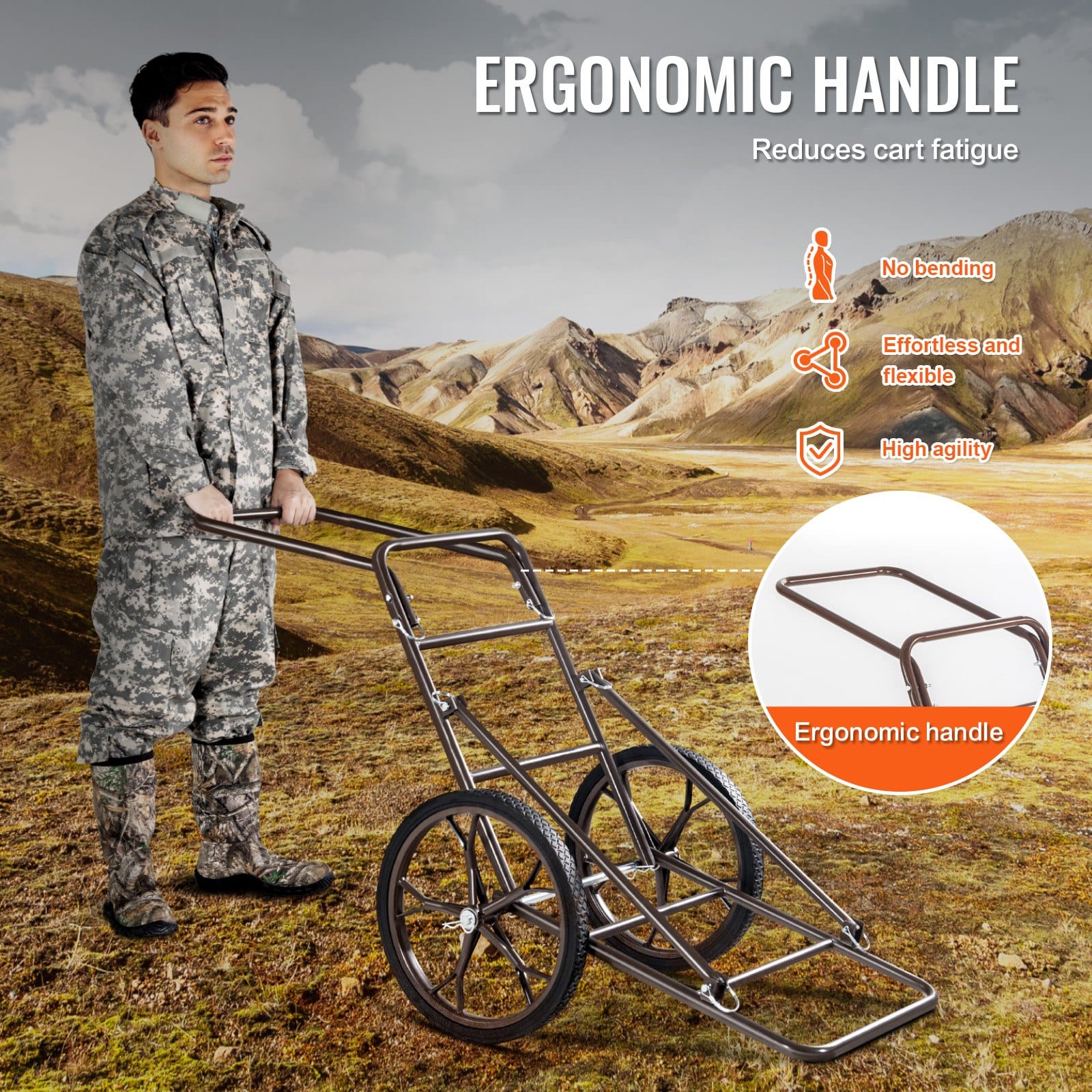 VEVOR Heavy-Duty Folding Deer Cart with 227 kg Capacity, 43 cm Solid Wheels & Ergonomic Handle for Hunting & Outdoor Gear - Зображення 5