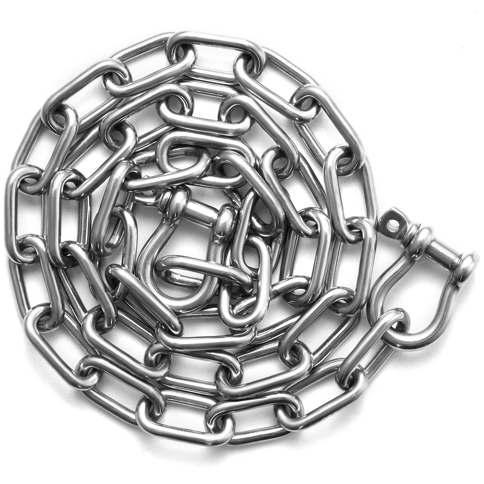 VEVOR 6.35mm x 1.22m 316 Stainless Steel Marine Anchor Chain with Shackles, 771kg WLL, 2177kg BS, for Boats & Fishing
