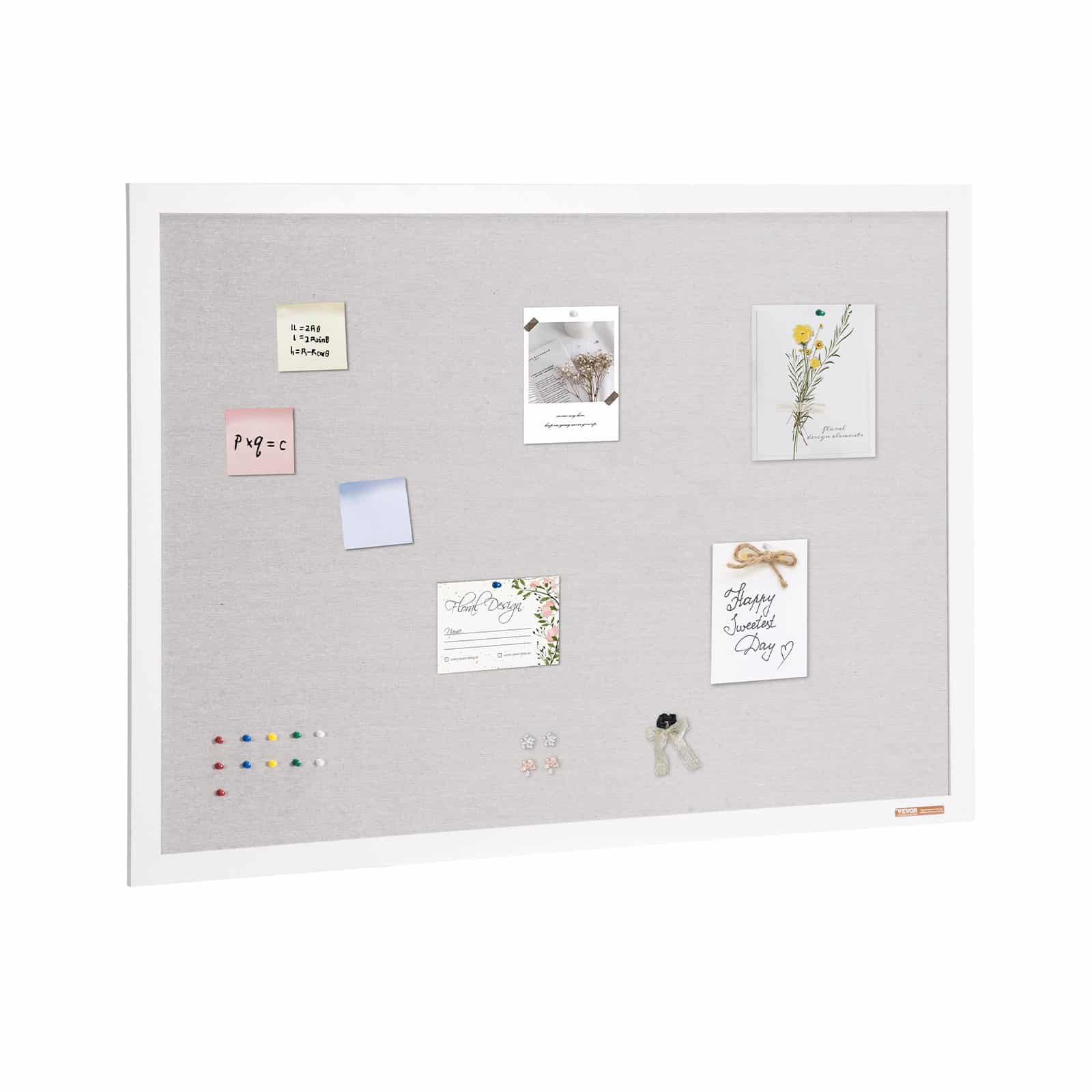 VEVOR 122x91 cm White Linen Cork Board – Wall-Mounted Bulletin Board for Home, Office, School – Elegant & Durable Noticeboard