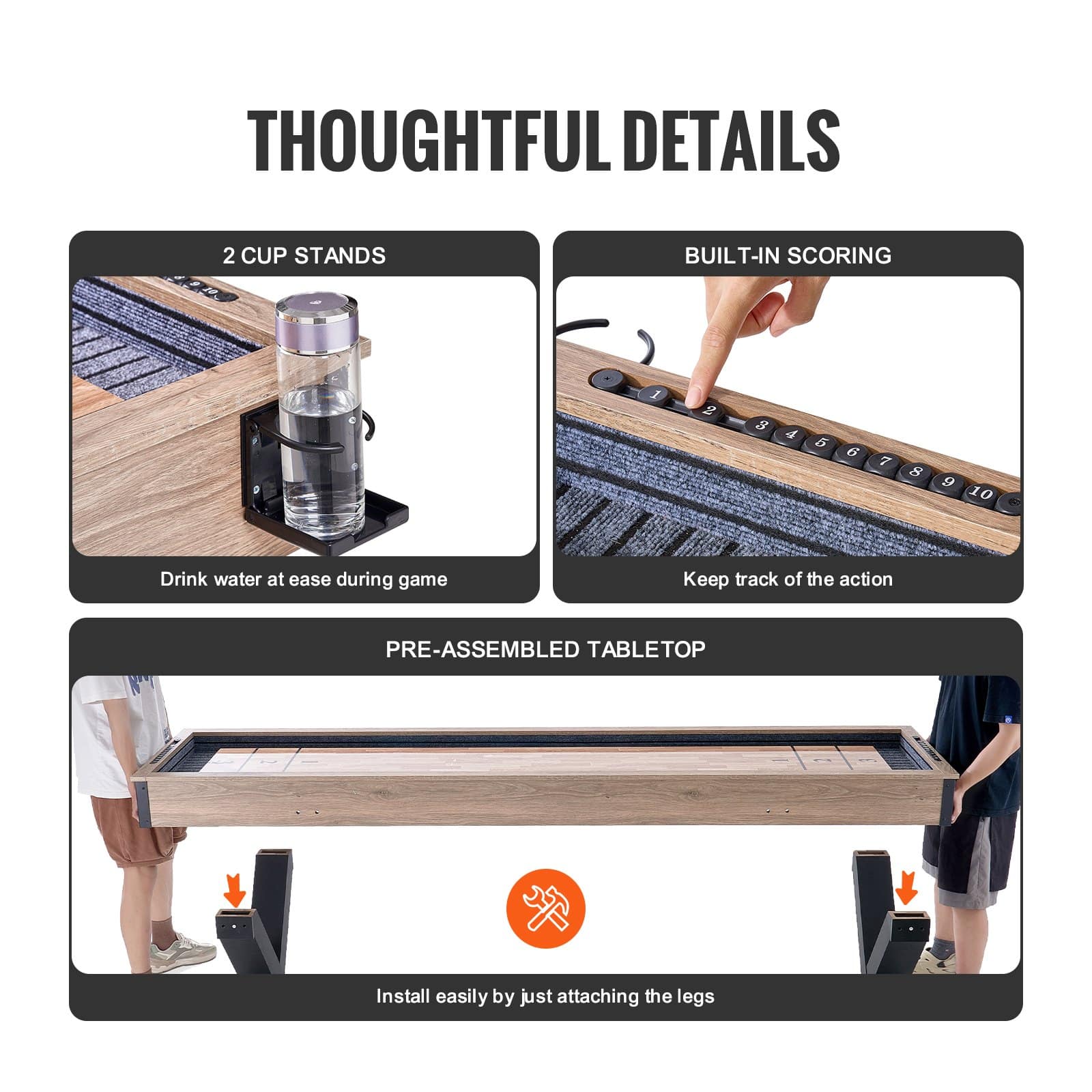 VEVOR 274 cm 2-in-1 Shuffleboard Table & Bowling Game Set – 9 ft