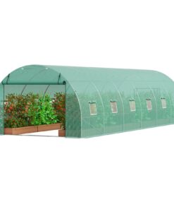 VEVOR 8.9x3x2 м Проходная Туннельная Теплица с Стальным Каркасом, Зеленое PE Покрытие, Молния, 12 Окон для Уличного Сада