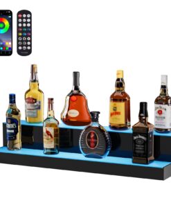 VEVOR 76cm LED Lighted Liquor Bottle Display Shelf, 2-Tier Acrylic Bar Stand with RF Remote & App, Multicolor Lighting