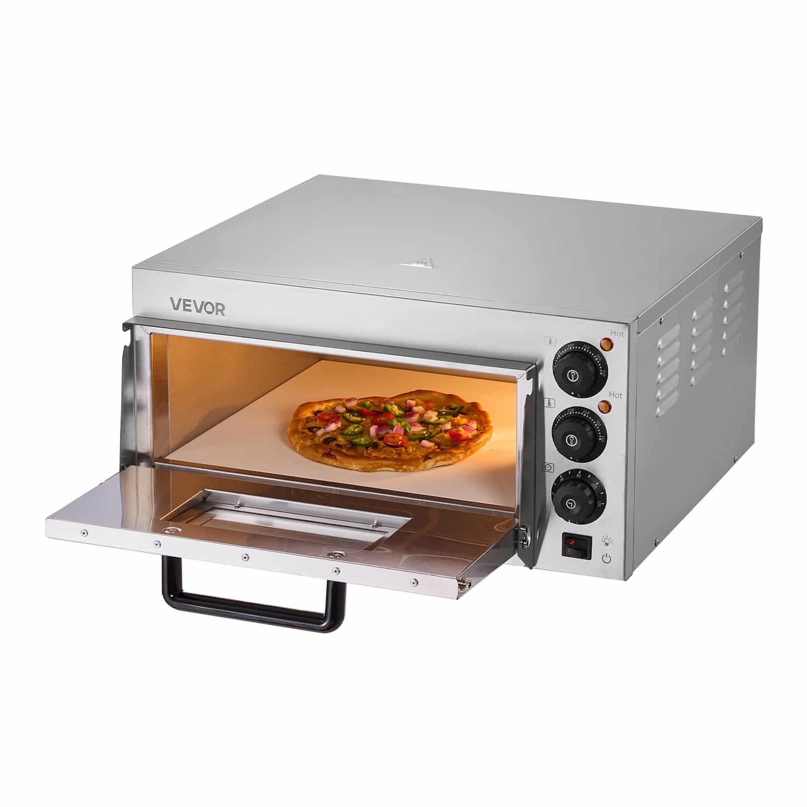 VEVOR Electric Countertop Pizza Oven, Stainless Steel, Fits 40.6 cm Pizzas, Adjustable Temp & Timer, for Home & Commercial Use