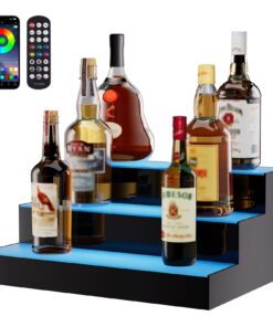 VEVOR 40cm 3-Tier LED Liquor Bottle Display Shelf with RF Remote & App Control, Multicolor Acrylic Bar Stand