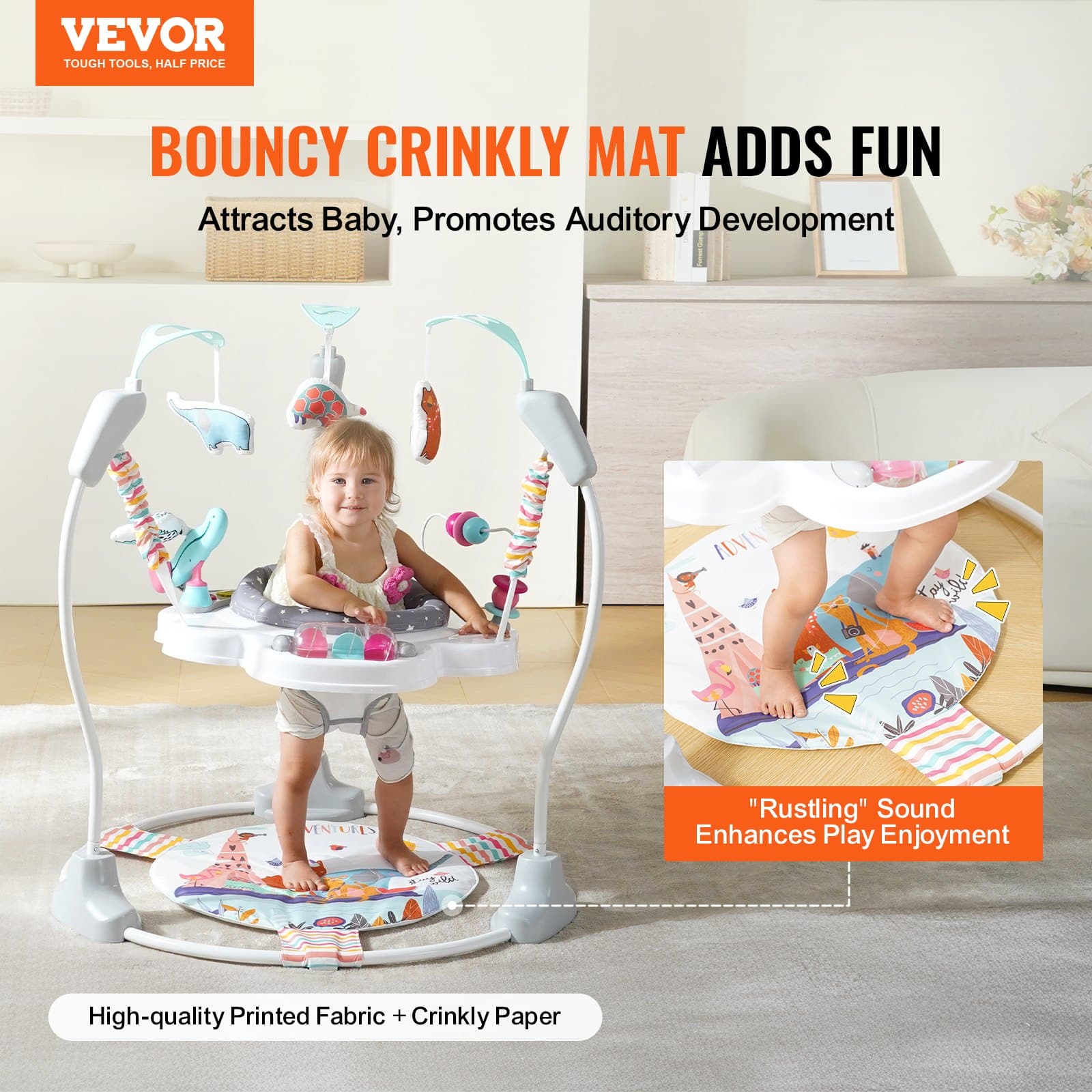VEVOR 360° Baby Bouncer & Activity Center with Music, Lights, Toys, Adjustable Height – For Babies 6 Months+, Foldable Frame – Paveikslėlis 2