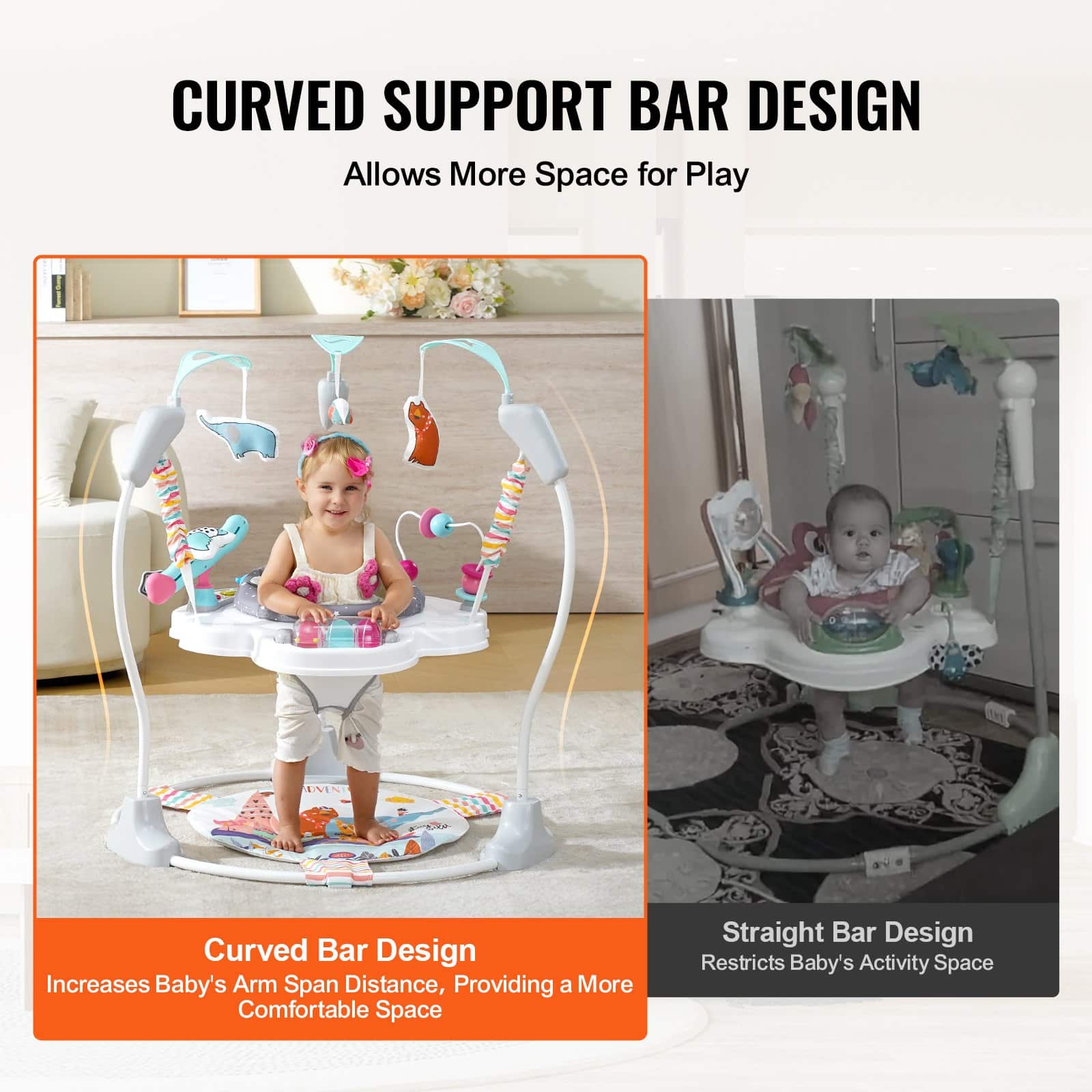 VEVOR 360° Baby Bouncer & Activity Center with Music, Lights, Toys, Adjustable Height – For Babies 6 Months+, Foldable Frame – Paveikslėlis 3