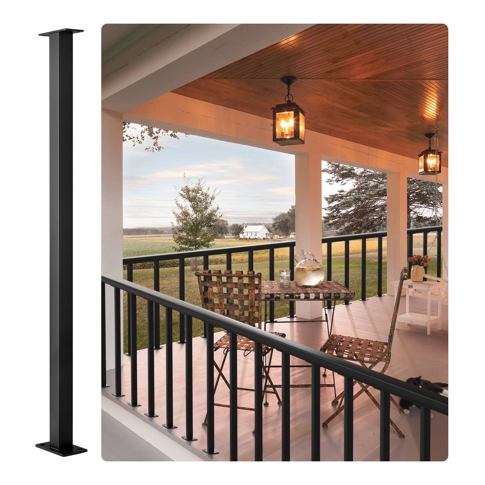 VEVOR 91.4x3.8x3.8 cm SUS304 Stainless Steel Cable Railing Post, No Holes, Black, DIY Deck Stair Handrail, 1-Pack