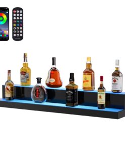 VEVOR 101cm 2-Tier LED Liquor Bottle Display Shelf with Remote & App Control, Multicolor Acrylic Bar Rack