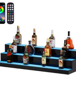 VEVOR 101.6 cm 3-Step LED Liquor Bottle Display Shelf with RF & App Control, Acrylic Lighted Bar Rack