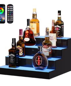 VEVOR 40cm LED Lighted Liquor Bottle Display, 4-Tier Acrylic Bar Shelf with Remote & App Control, Multicolor Whiskey Rack