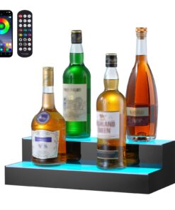 VEVOR 40cm LED Lighted Liquor Bottle Display, 2-Tier Acrylic Bar Shelf with RF Remote & App, Multicolor Light for Home/Bar