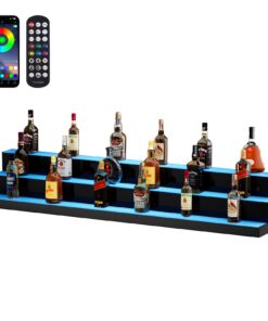VEVOR 152.4 cm 3-Step LED Liquor Bottle Display Shelf with RF & App Control – Acrylic Lighted Bar Rack