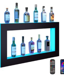 VEVOR 122cm LED Liquor Bottle Display Shelf, Wall-Mounted Acrylic Bar Rack with RF Remote & App, 7 Colors, Holds 24 Bottles