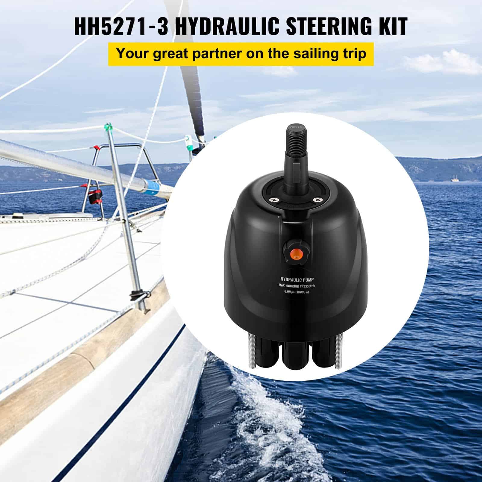 VEVOR 1.7L Hydraulic Steering Helm Pump HH5271-3 for Boats up to 300HP, Front Mount, Corrosion-Resistant, Up to 96 km/h - Зображення 2