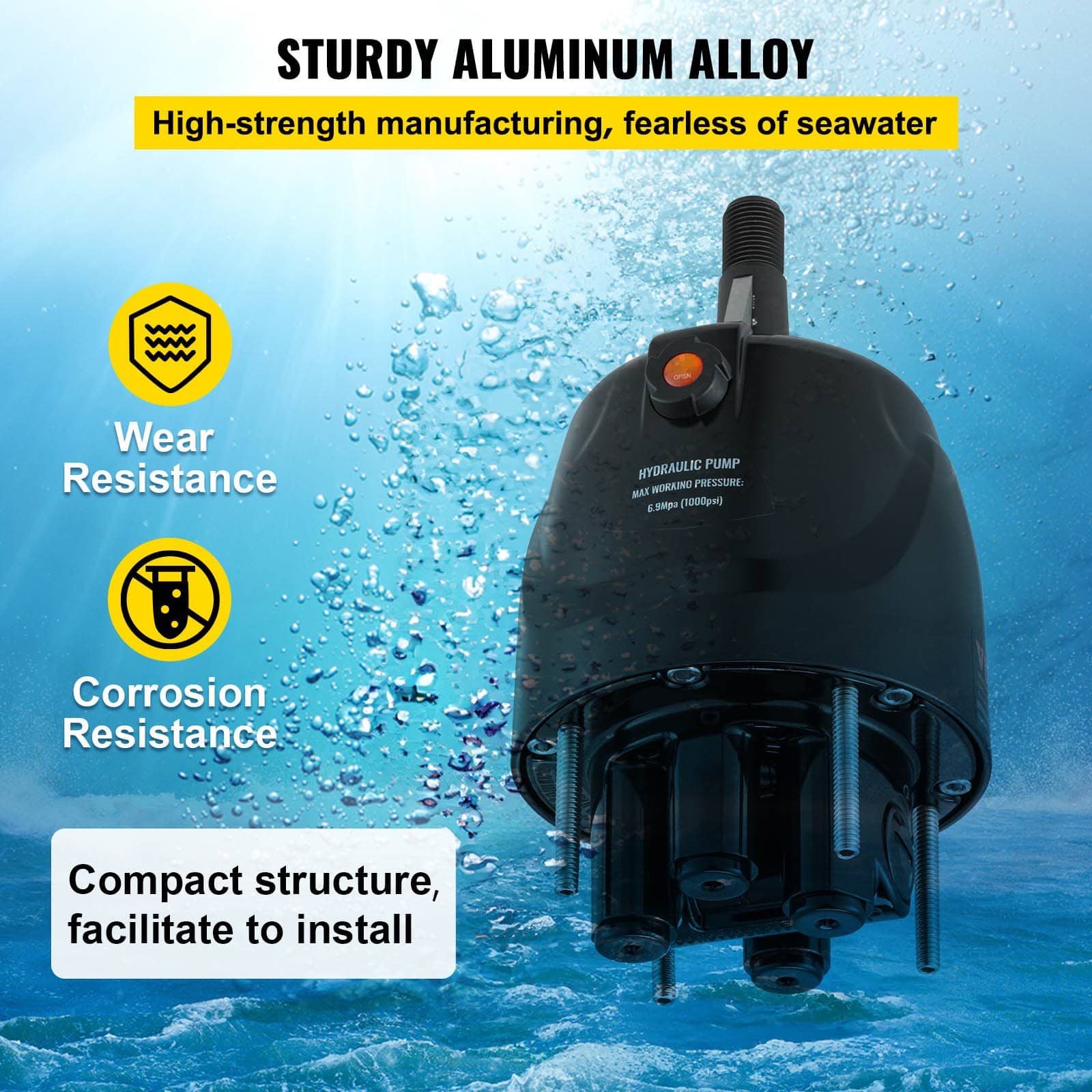 VEVOR 1.7L Hydraulic Steering Helm Pump HH5271-3 for Boats up to 300HP, Front Mount, Corrosion-Resistant, Up to 96 km/h - Зображення 6