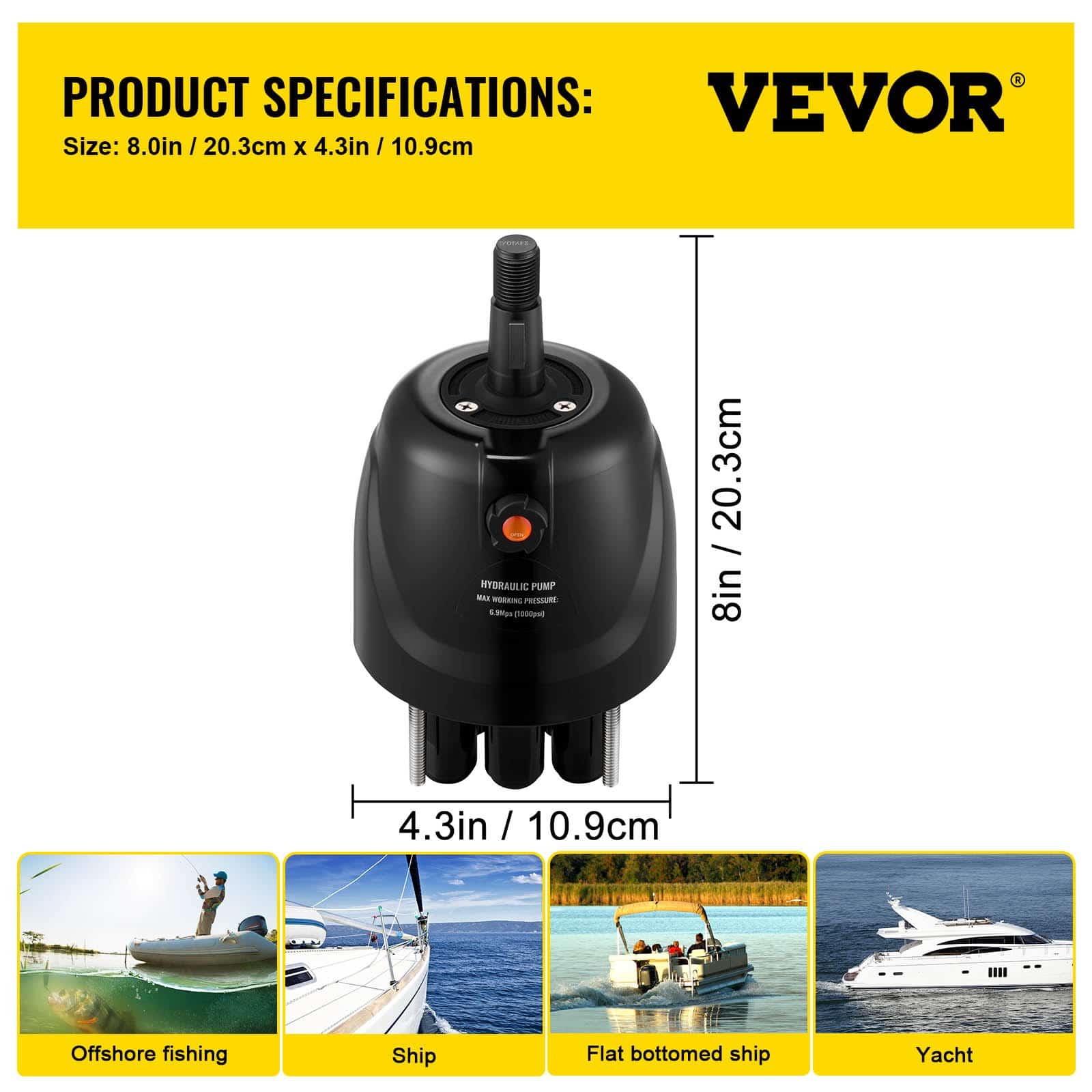 VEVOR 1.7L Hydraulic Steering Helm Pump HH5271-3 for Boats up to 300HP, Front Mount, Corrosion-Resistant, Up to 96 km/h - Зображення 7