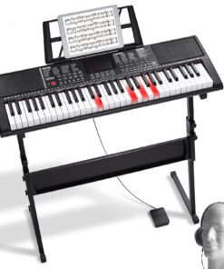 Цифровое фортепиано VEVOR с 61 клавишей и подсветкой клавиш, 600 тонов, 500 ритмов, USB MIDI, подставка, педаль и наушники для начинающих