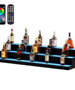 VEVOR 121.9 cm 3-Tier LED Liquor Bottle Display Shelf with RF & App Control – Acrylic Lighted Bar Rack for Home & Commercial Use