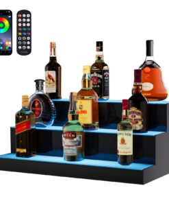 VEVOR 60-LED 3-Tier Acrylic Liquor Bottle Display Shelf, 61cm RGB Lighted Bar Rack with RF Remote & App Control