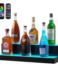 VEVOR 61 cm 2-Tier LED Liquor Bottle Display Shelf with Remote & App Control, Multicolor Acrylic Bar Rack for Home & Commercial Use