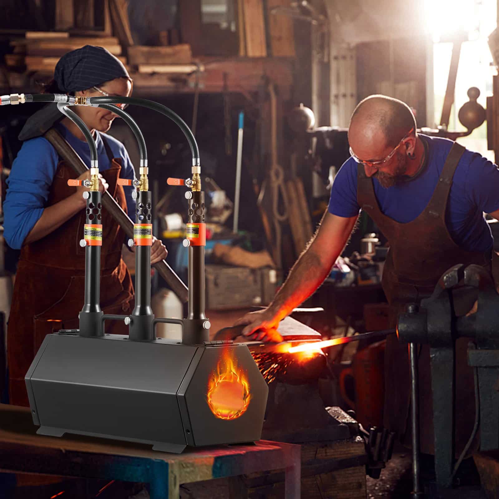 VEVOR 3-Burner Portable Gas Forge for Blacksmithing, 1425°C Propane Forge for Knife & Tool Making, Hexagonal Steel Body - Image 8