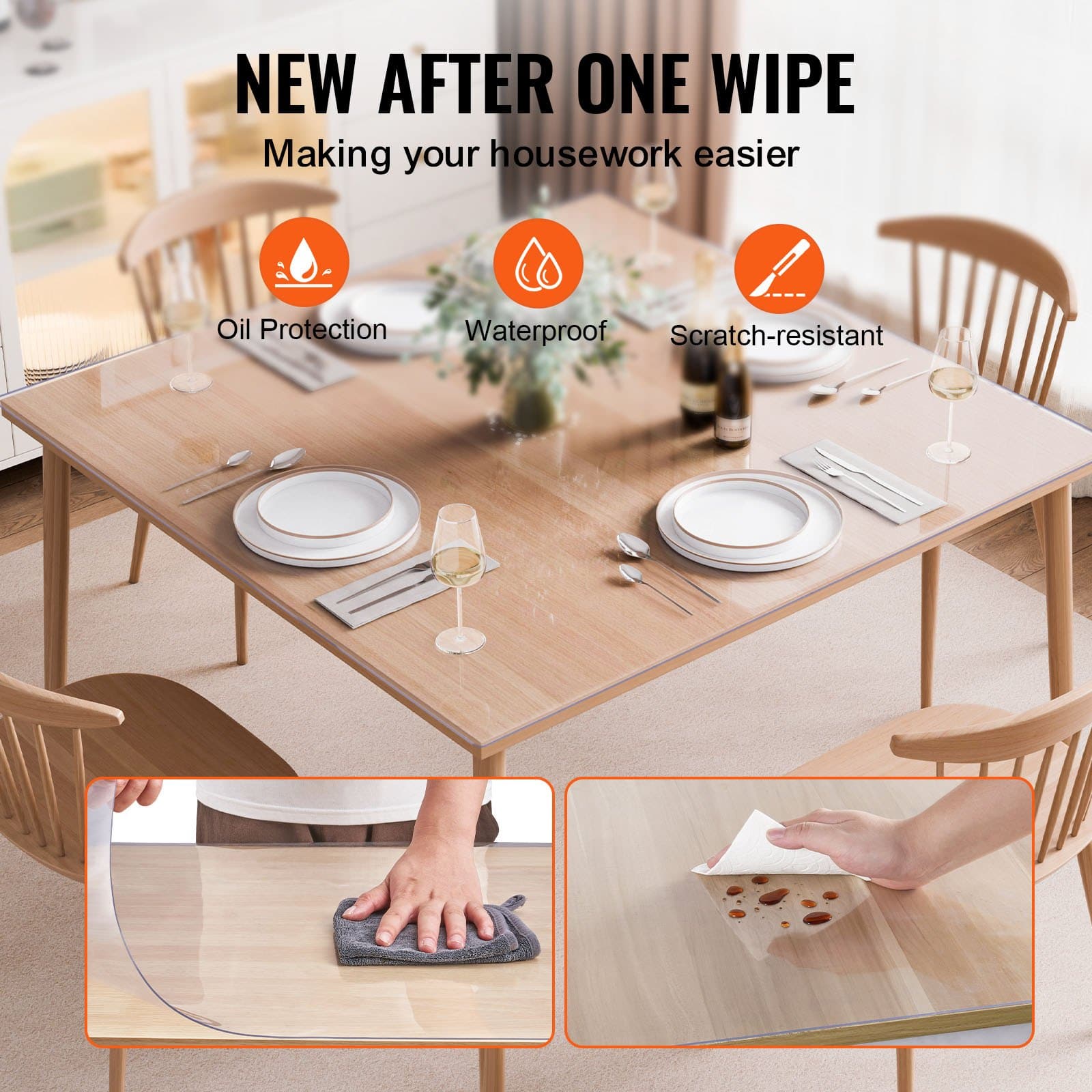 VEVOR 137x137 cm Clear PVC Table Protector, 2.0 mm Thick Waterproof Desk Mat for Dining, Office, Nightstand & Dresser - Pilt 4
