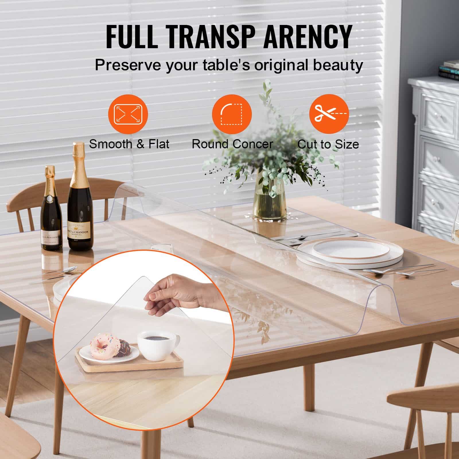 VEVOR 137x137 cm Clear PVC Table Protector, 2.0 mm Thick Waterproof Desk Mat for Dining, Office, Nightstand & Dresser - Pilt 5