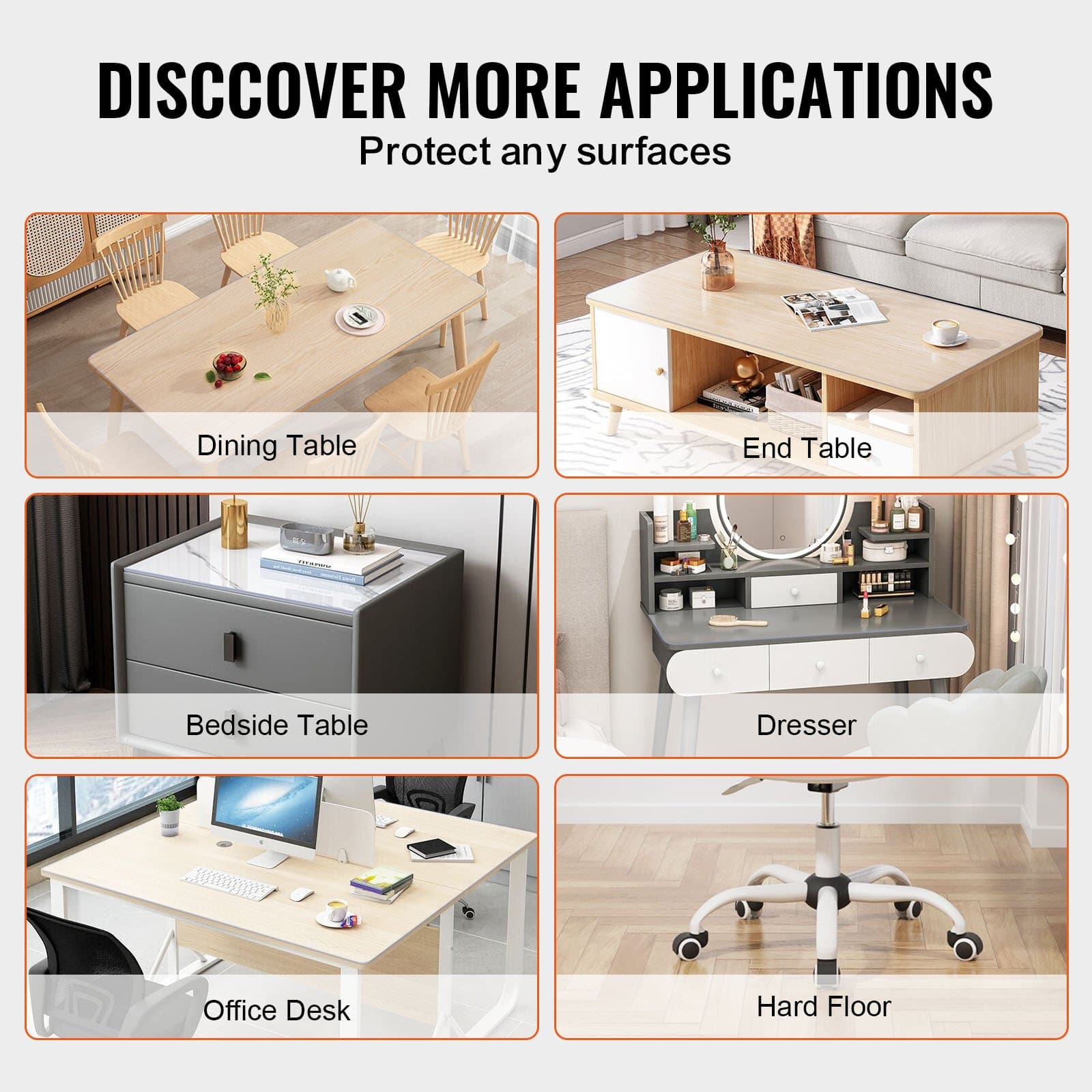 VEVOR 137x137 cm Clear PVC Table Protector, 2.0 mm Thick Waterproof Desk Mat for Dining, Office, Nightstand & Dresser - Pilt 6