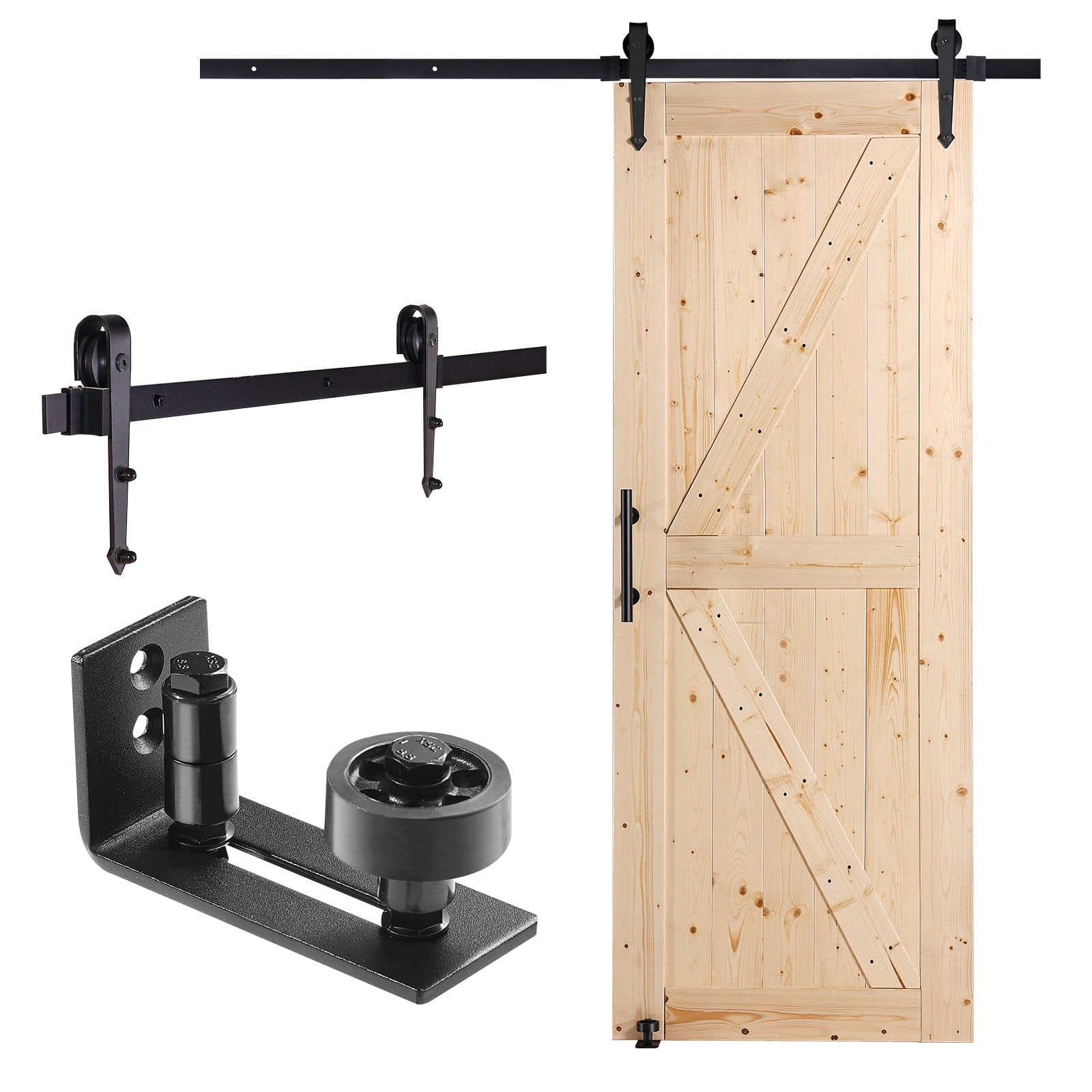 VEVOR 762x2133 mm Spruce Wood Sliding Barn Door Kit with 8-in-1 Floor Guide & Handle, Easy Install, Quiet Operation