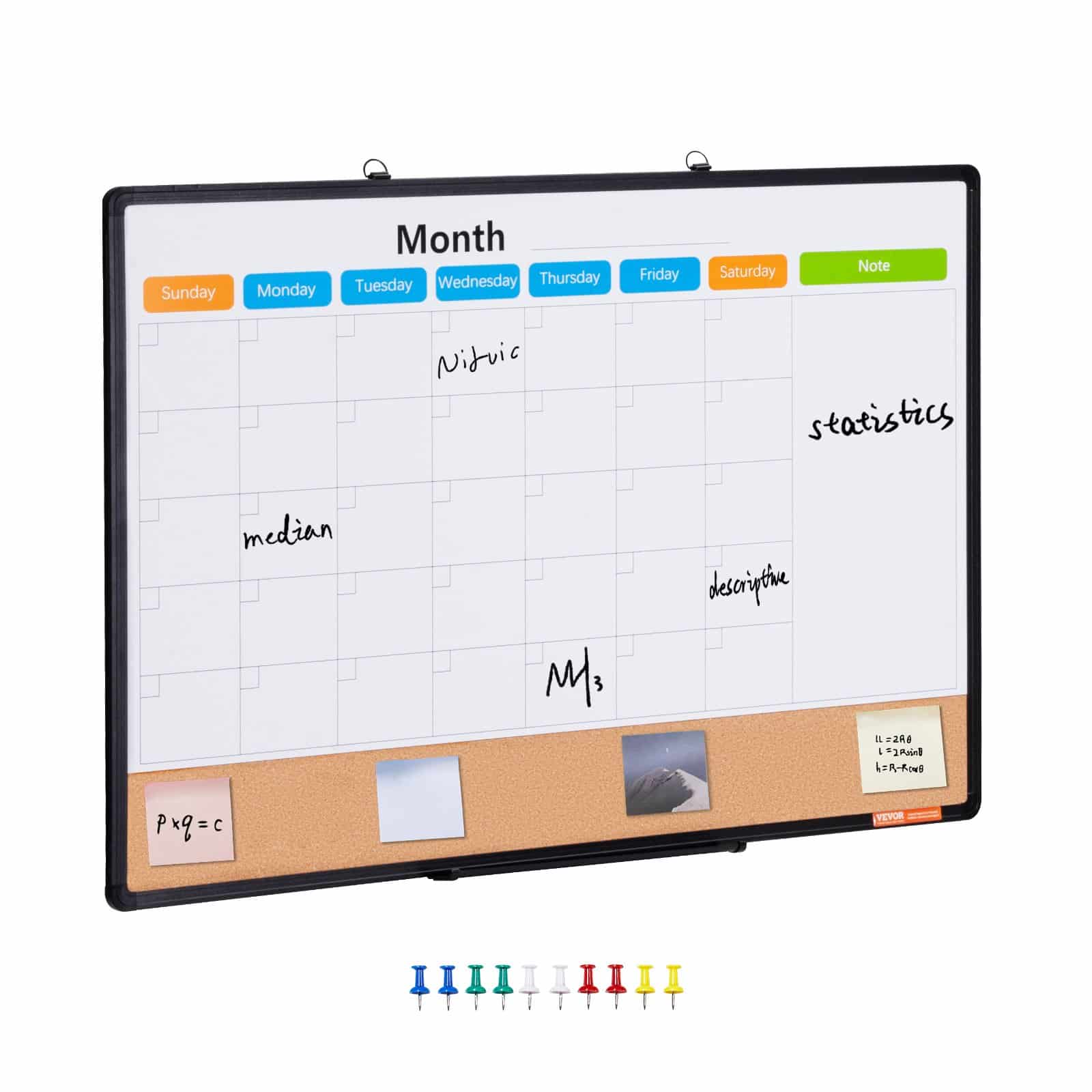 VEVOR 91x61 cm Magnetic Calendar Whiteboard & Cork Combo with Aluminum Frame – Wall-Mount Dry Erase Bulletin Board for Home, Office, School