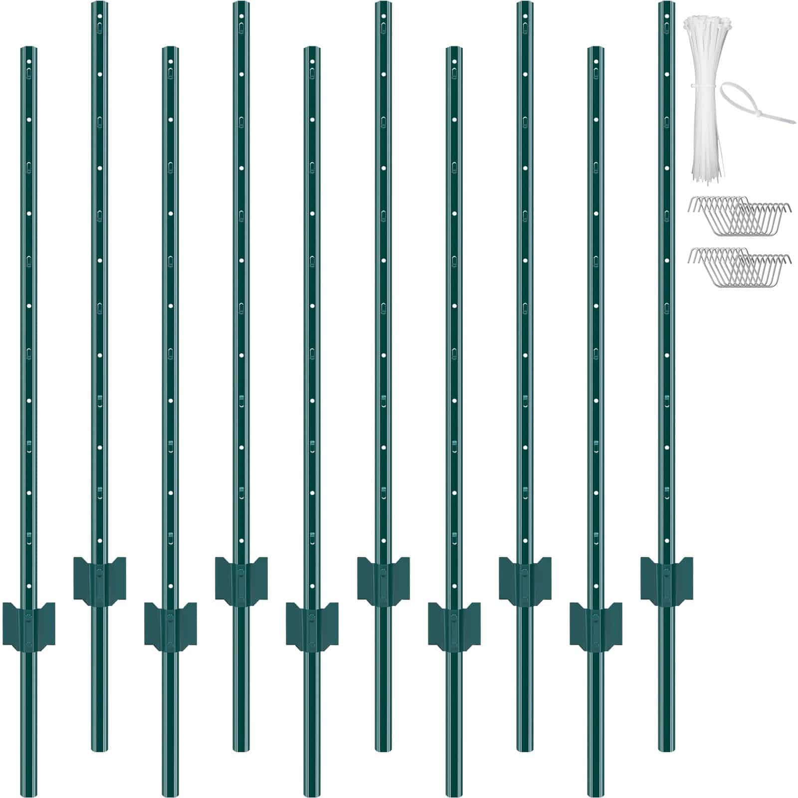 VEVOR 122 cm U-Channel Steel Fence Posts, 10-Pack Heavy Duty Green Coated Stakes for Garden, Farm & Outdoor Fencing