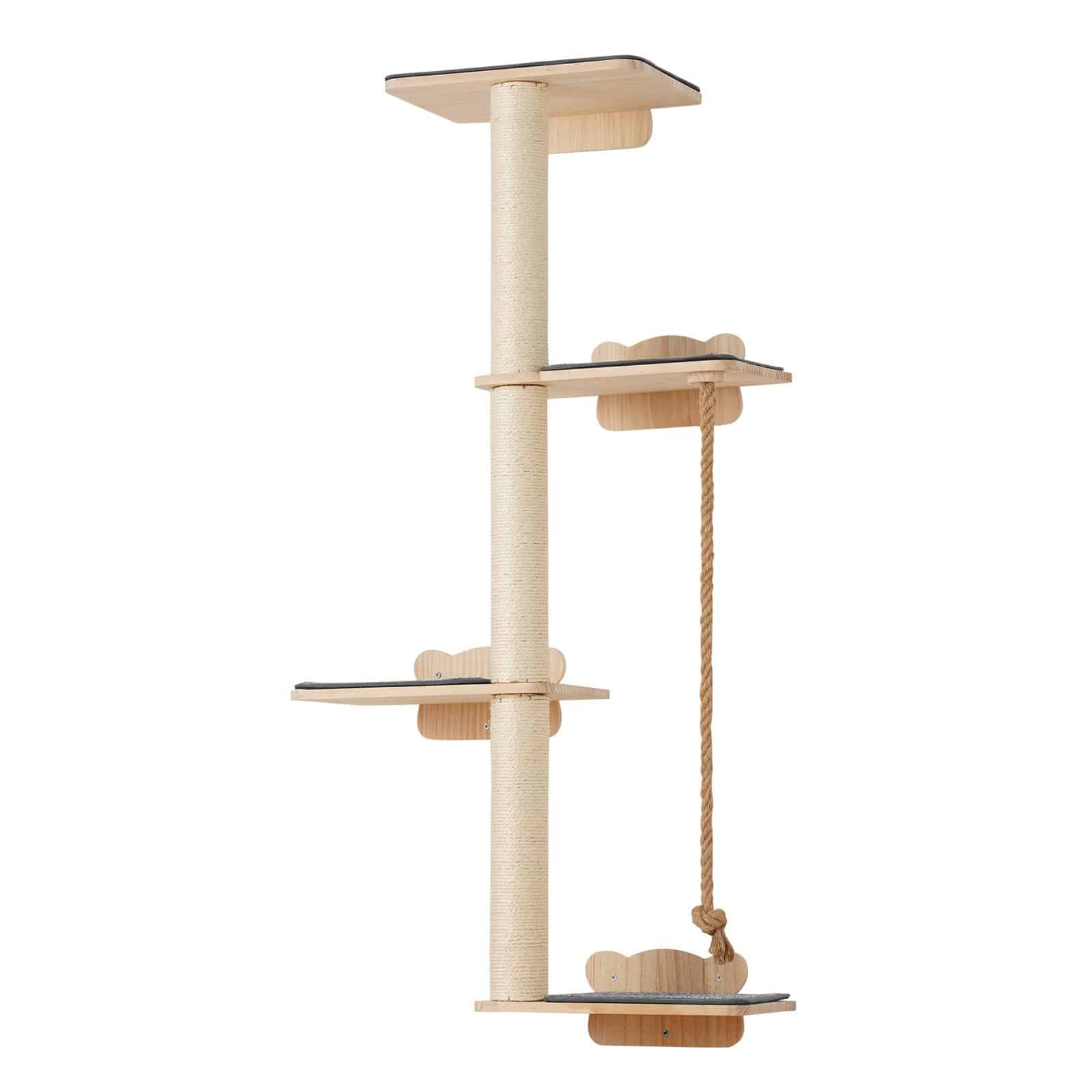 VEVOR 4-Tier Wall-Mounted Cat Tree Set with Jumping Boards, Rope & Posts, Pine Wood, Holds up to 18.14 kg, for Climbing & Resting - Pilt 10
