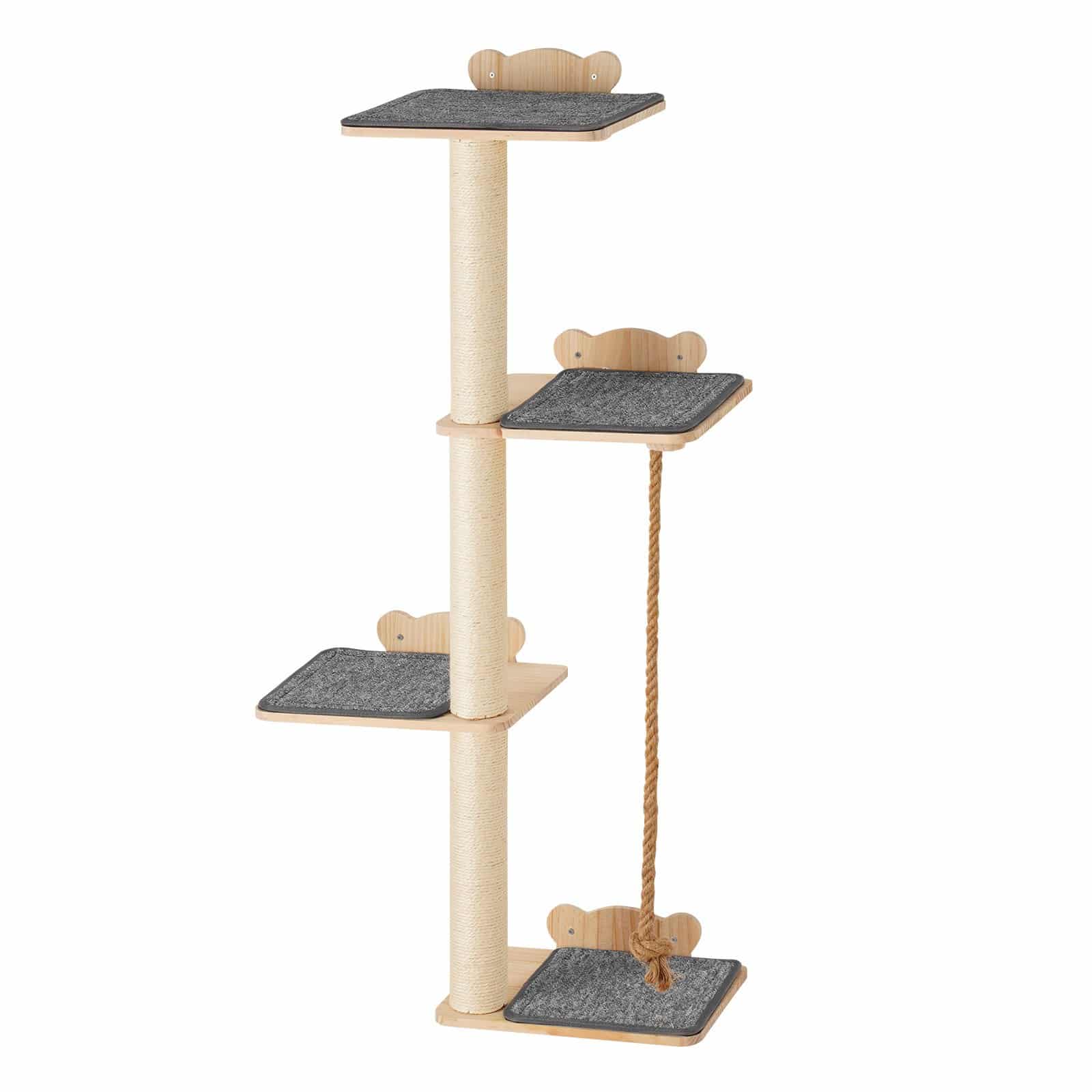 VEVOR 4-Tier Wall-Mounted Cat Tree Set with Jumping Boards, Rope & Posts, Pine Wood, Holds up to 18.14 kg, for Climbing & Resting - Pilt 11