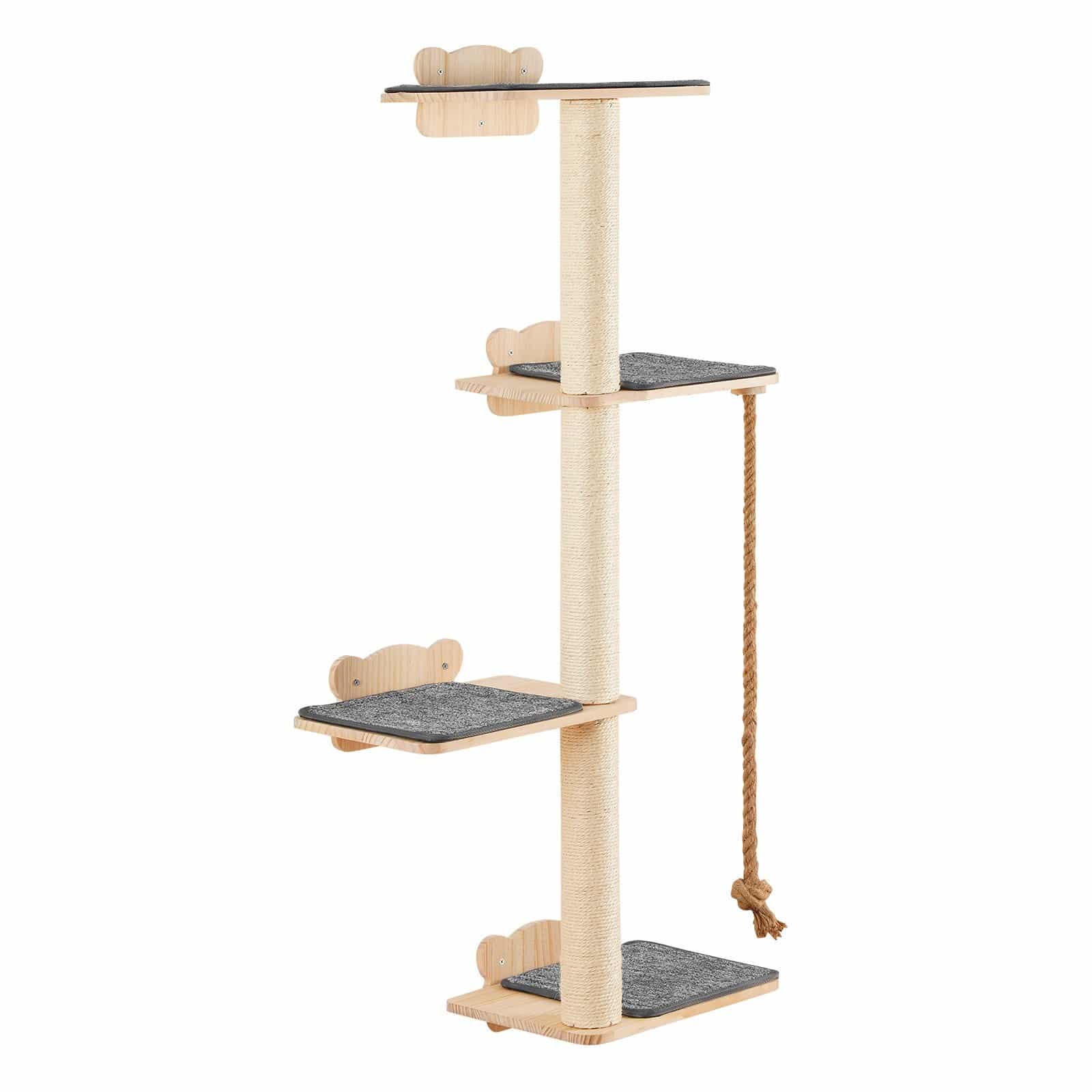 VEVOR 4-Tier Wall-Mounted Cat Tree Set with Jumping Boards, Rope & Posts, Pine Wood, Holds up to 18.14 kg, for Climbing & Resting - Pilt 12