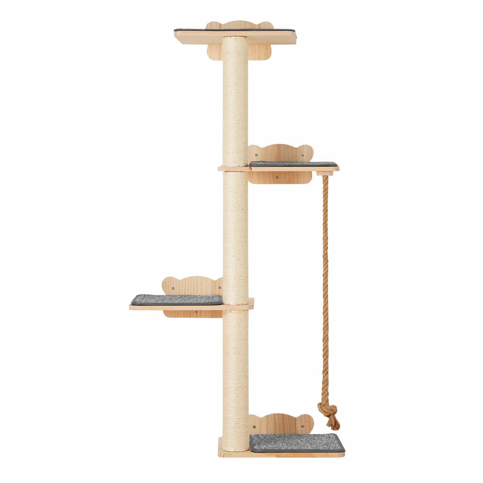VEVOR 4-Tier Wall-Mounted Cat Tree Set with Jumping Boards, Rope & Posts, Pine Wood, Holds up to 18.14 kg, for Climbing & Resting - Pilt 9
