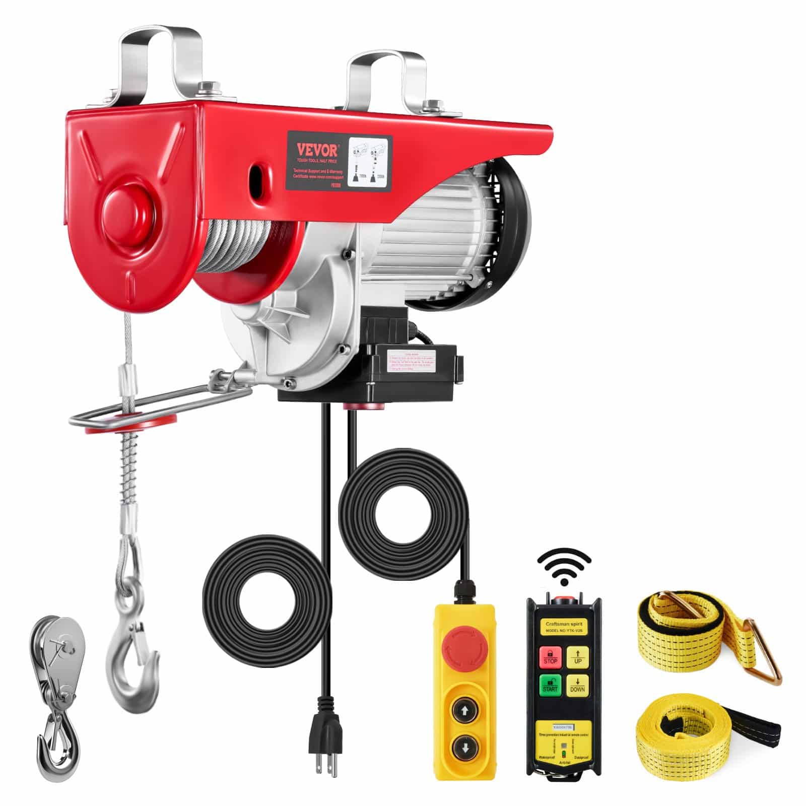 VEVOR Electric Hoist Winch 1000 kg Load, 100 m Wireless & 4.2 m Wired Remote, Ceiling Mount, Garage & Workshop Use