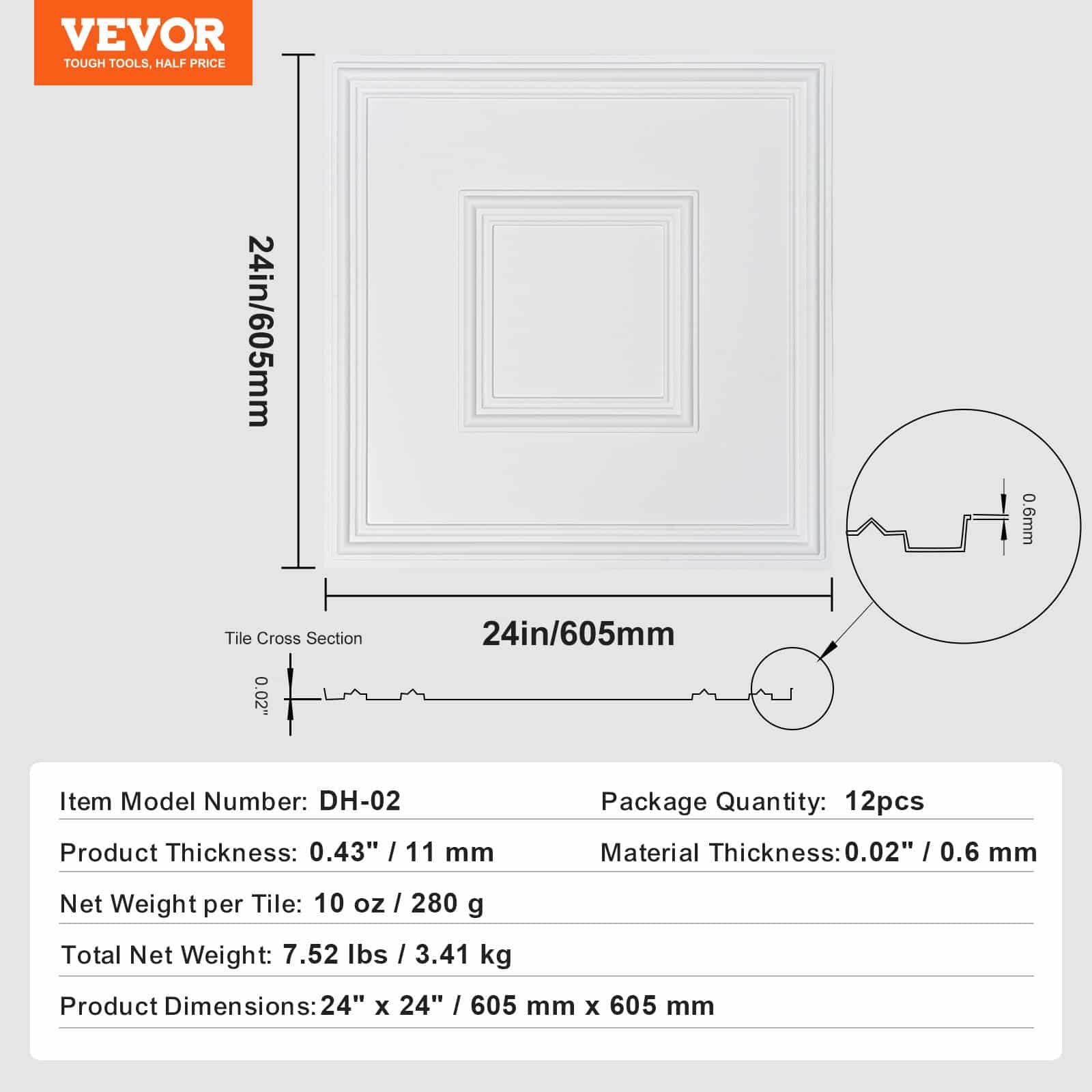 VEVOR 12-Pack 60x60 cm White PVC 3D Ceiling Tiles, Waterproof, Easy Install, for Home/Office Decoration - Image 7