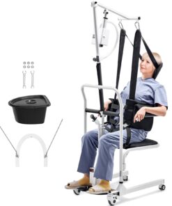 VEVOR Electric Patient Transfer Chair with Lift Arm, Sling, Commode & Adjustable Height, 100kg Capacity for Seniors & Disabled