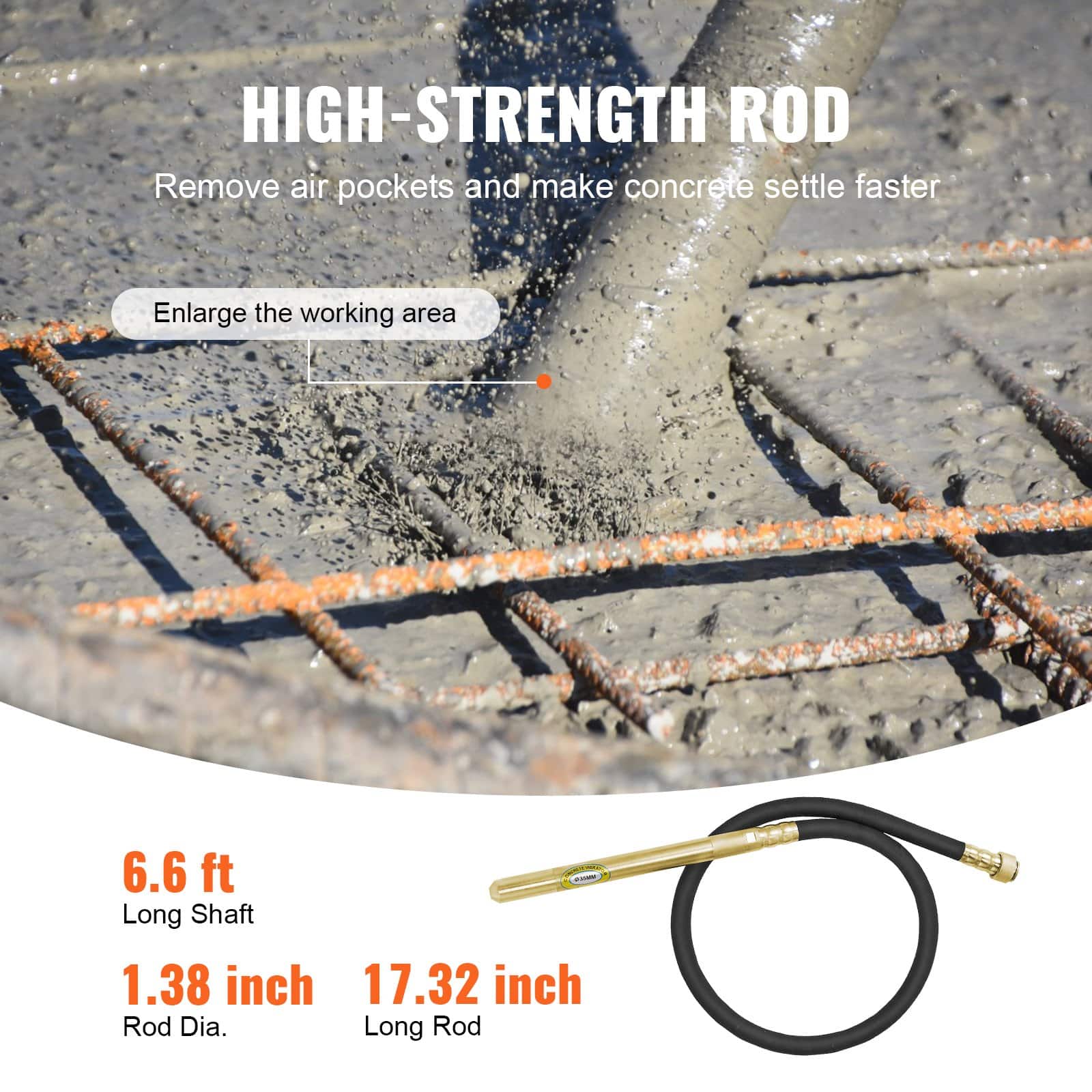 VEVOR 960W Handheld Electric Concrete Vibrator with 2m Shaft, 4000 RPM, Portable Tool for Air Bubble Removal and Mixing — attēls 3
