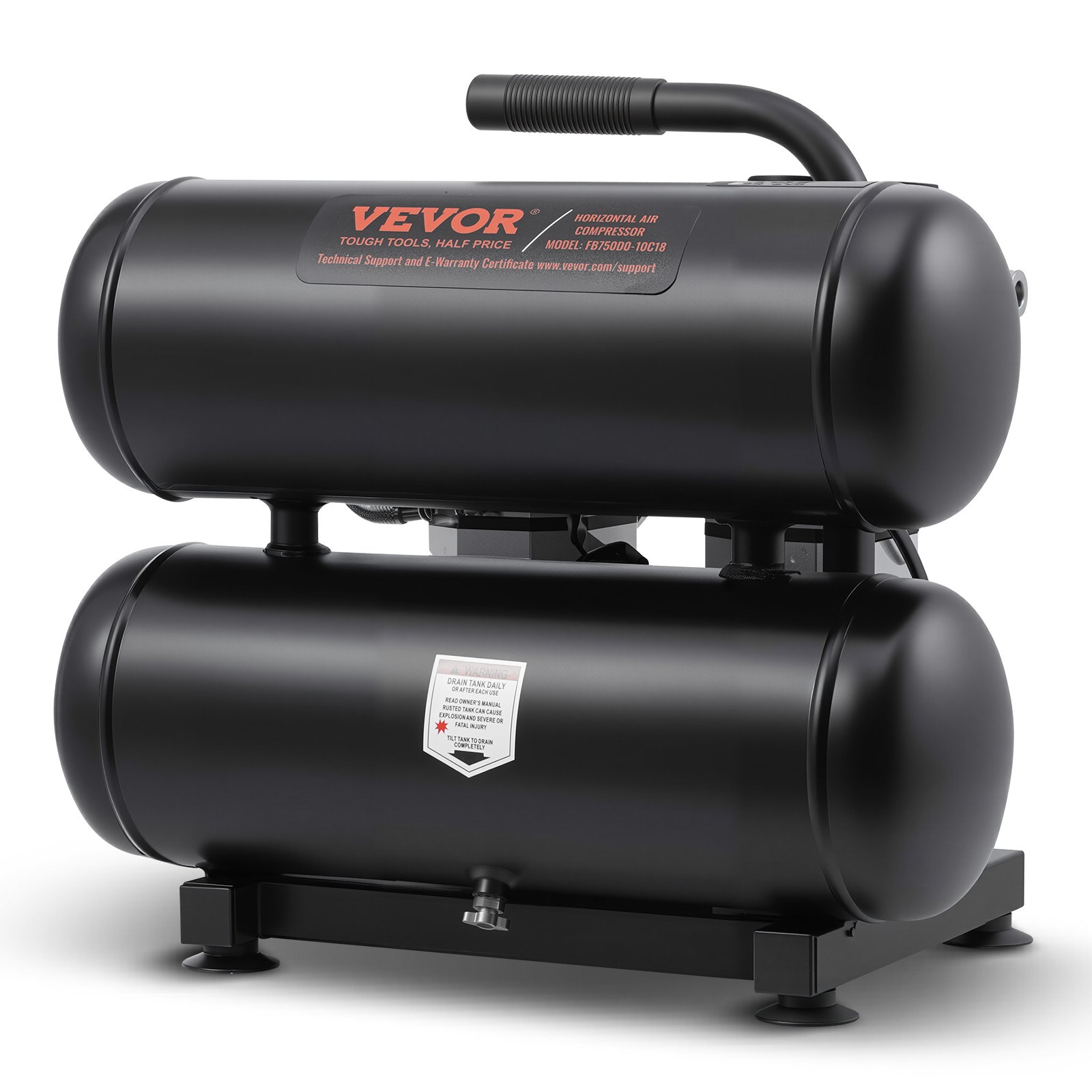 VEVOR 17.4L Ultra Quiet Oil-Free Air Compressor, 1HP, 2.0 CFM@6.2 Bar, Max 8.3 Bar, 80dB, Steel Tank, For Auto Repair & Painting