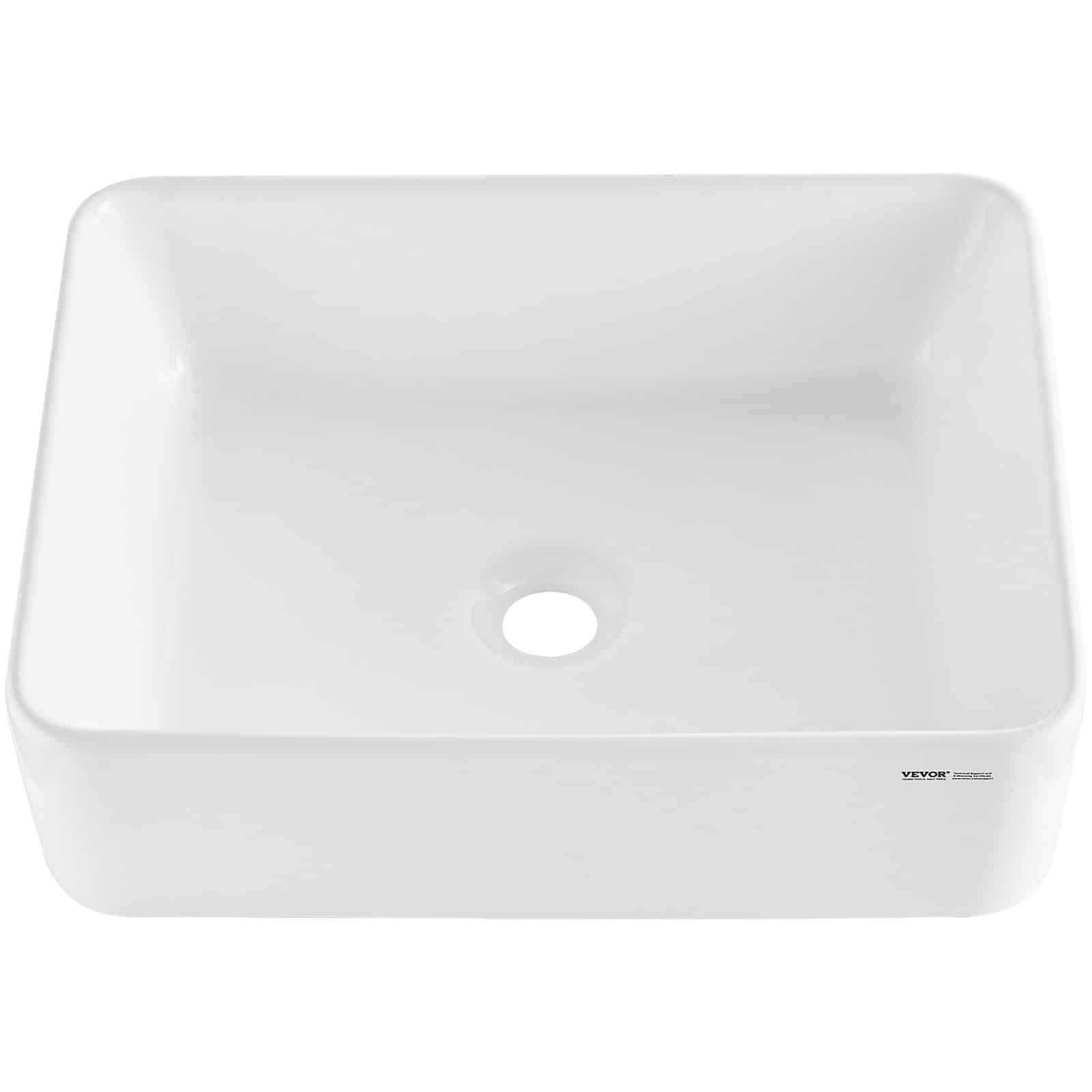 VEVOR White Ceramic Vessel Sink 48x37cm, Modern Rectangular Countertop Basin, Above Counter, Splash Guard, for Bathroom/RV/Hotel – Paveikslėlis 10