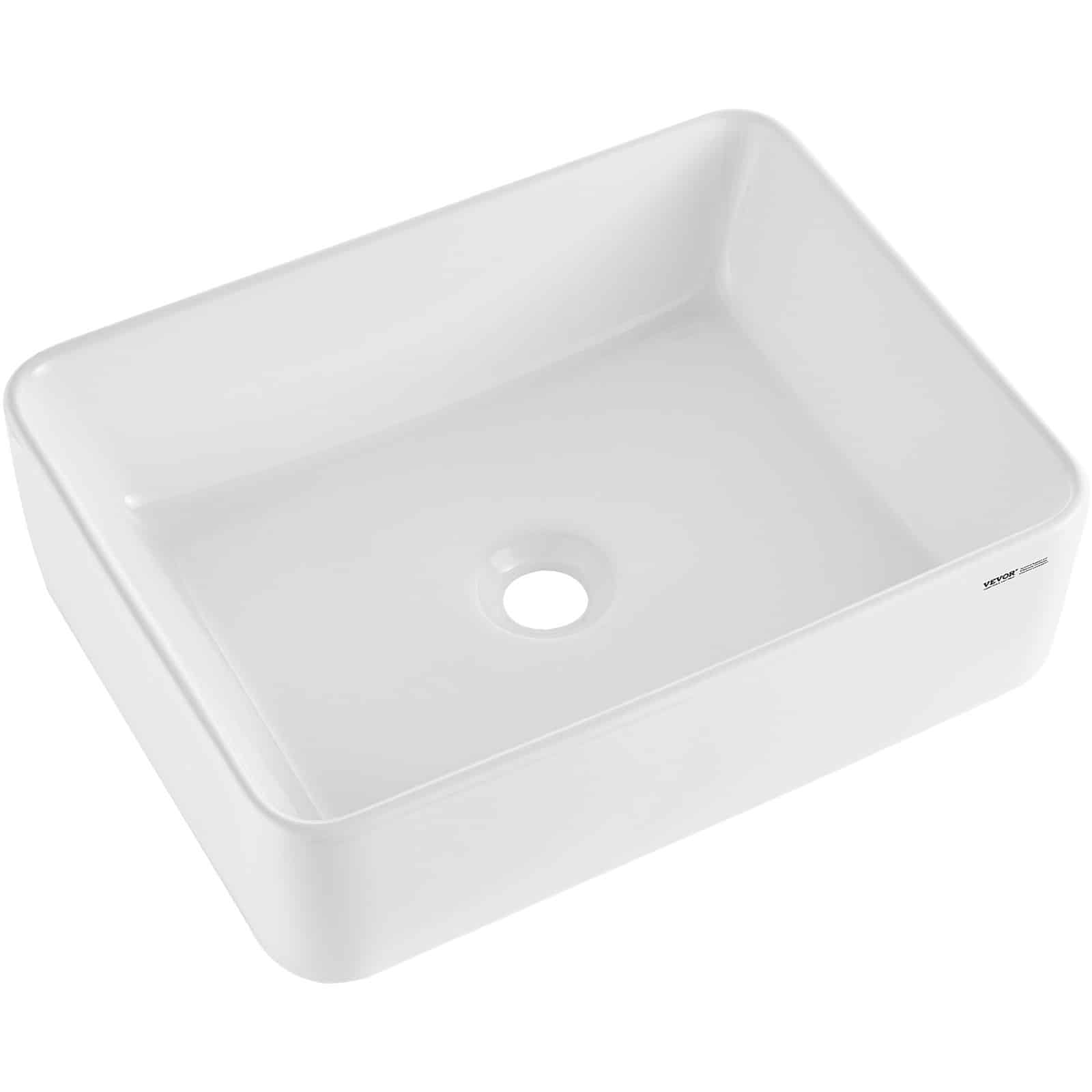 VEVOR White Ceramic Vessel Sink 48x37cm, Modern Rectangular Countertop Basin, Above Counter, Splash Guard, for Bathroom/RV/Hotel – Paveikslėlis 11