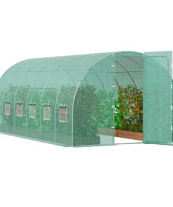 VEVOR Теплица для туннелей 5,9x3x2,25 м со стальной рамой, зеленой крышкой из полиэтилена, распашной дверью и 12 окнами для наружного садоводства