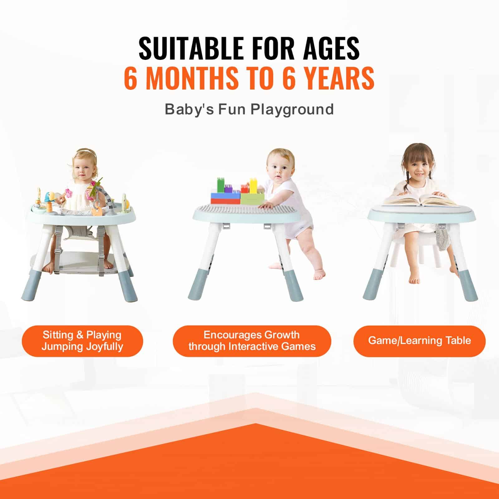 VEVOR 6-in-1 Baby Activity Center with 360° Rotating Seat, Adjustable Height, Learning Table & Toys for 6 Months to 6 Years — attēls 6