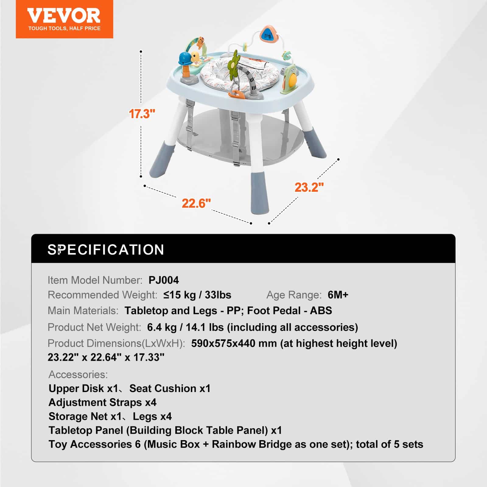 VEVOR 6-in-1 Baby Activity Center with 360° Rotating Seat, Adjustable Height, Learning Table & Toys for 6 Months to 6 Years — attēls 7